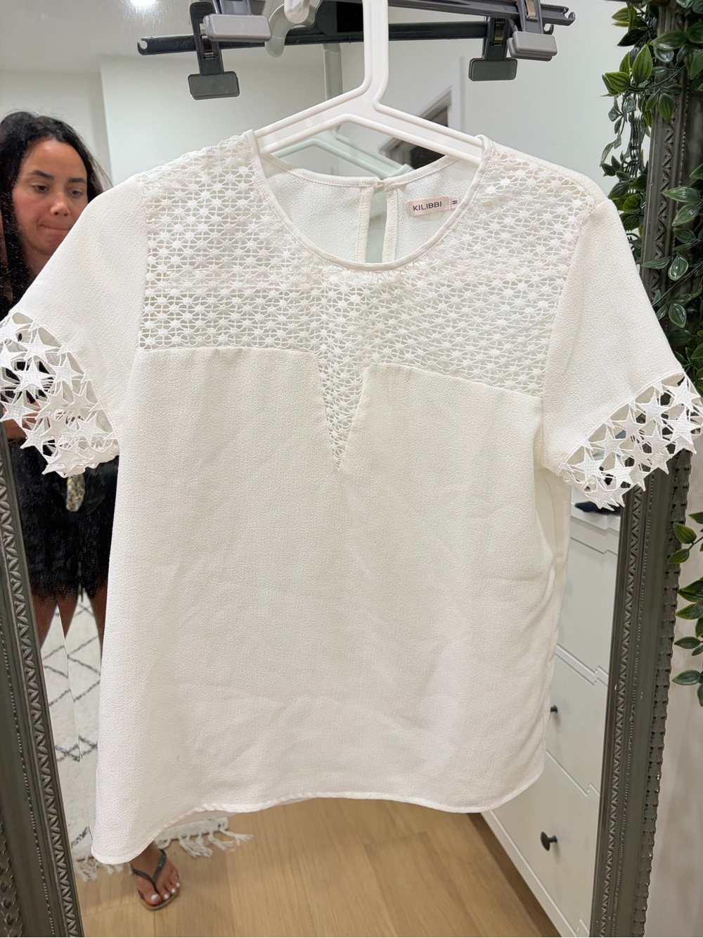 Killibi Cream Crochet Yoke Short Sleeve Blouse